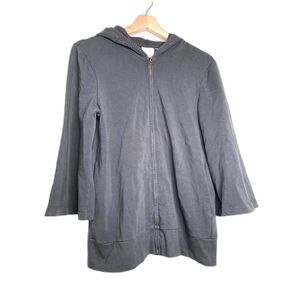 Michael Stars Womens Hoodie Sweatshirt Gray 3/4 Sleeve Full Zip Front Stretch 2